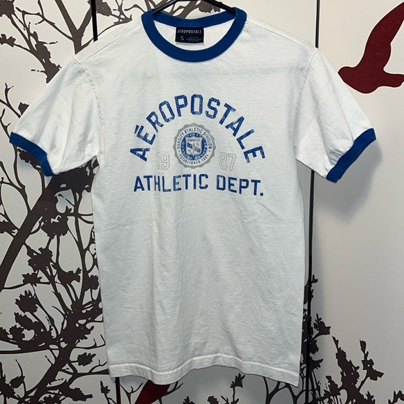 Aeropostale Size Small Men’s Graphic Print White & Royal Blue T-Shirt $25 - Picture 1 of 8